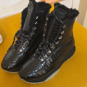 Jimmy Choo Black Croc-Embossed Lace Up Boots